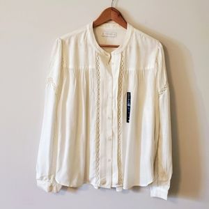 Lucky Brand Feminine Classic Lace Off White Cream Shirt - XL NWT